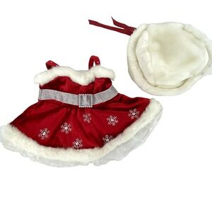 Build a Bear Workshop Mrs. Claus Outfit w Furry Hat Red Velvet Christmas Outfit